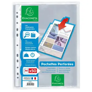50 pochettes transparentes Perforées en polypropylène lisse incolore - EXACOMPTA