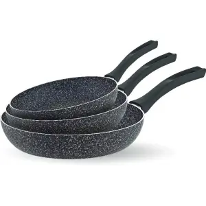 Set de 3 poêles en granite grises 18cm+22cm+26cm - HASCEVHER