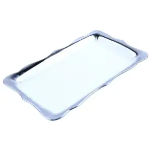 Assiette plate rectongulaire en porcelaine 30,5cm+rebord doré/argenté