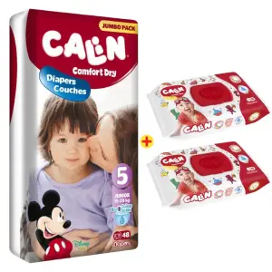 Couches bébé Jumbo Pack Taille 5(13-22Kg) juniorx48 unités+2x55 lingettes -CALIN