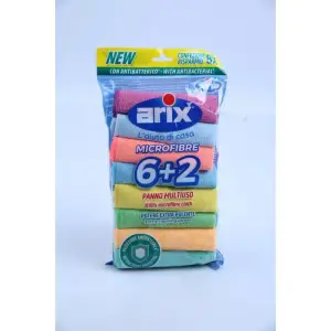 Chiffons microfibres antibactériennes en couleurs assorties 6+2 gratuits - ARIX