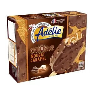 Intermarché - Adélie bâtonnets de glace colosse nougat caramel x4 291g