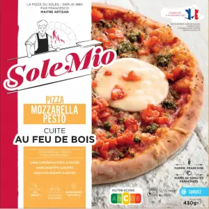 Pizza mozzarella au pesto cuite au feu du bois 430g - SOLE MIO