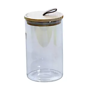 Bocal en verre 10x17,5cm + couvercle en bambou