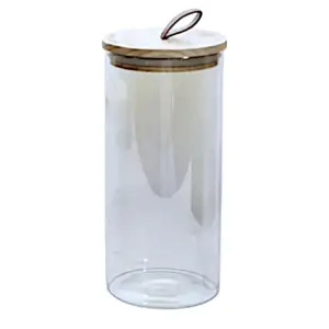 Bocal en verre 10x22,5cm + couvercle en bambou