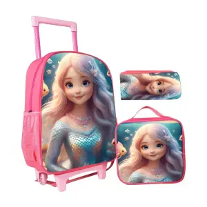 Set sac à dos trolley fille pricesse 40cm + sac de goûter + trousse