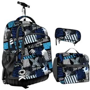 Set 3en1 sac à dos trolley garçon 45cm+sac à goûter+Trousse 2zip motifs garçons