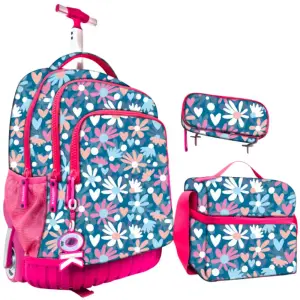 Set 3 en 1 sac à dos trolley fille + sac à goûter + Trousse 2zip motifs filles