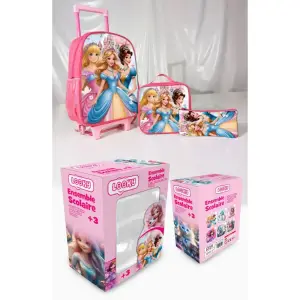 Set sac à dos trolley fille 3 princèsses 40cm 16" + sac de goûter + trousse