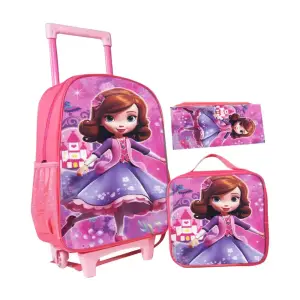 Set sac à dos trolley fille robe mauve 40cm + sac de goûter + trousse