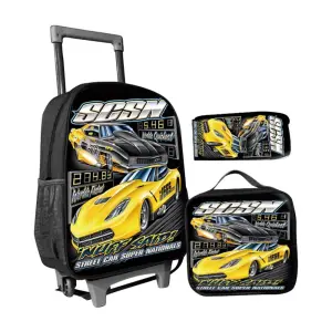 Set sac à dos trolley garçon yellow care 40cm + sac de goûter + trousse