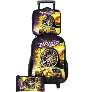 Set sac à dos trolley garçon moto 40cm + sac de goûter + trousse