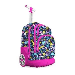 Trolley 18''avec une BASE RIGIDE Moyenne Roue ( motif Filles ) 3POCHES