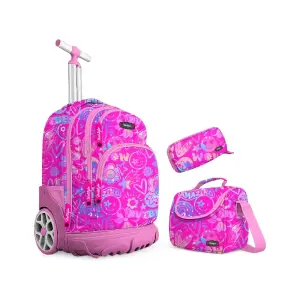 Trolley 18''avec une BASE RIGIDE Moyenne Roue ( motif Filles ) 3POCHES