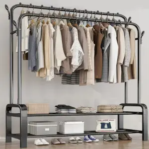 Portant vêtement double support avec branches 109,5x55,5x155cm
