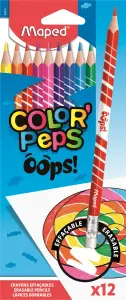 Boîte de 12 crayons de couleur effaçables avec gomme intégrée