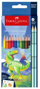12 crayons de couleur Dino Edition 10 classiques + 2 pastel - FABER CASTELL