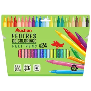 24 feutres fins corps plastique recyclé - AUCHAN