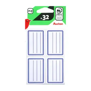 Étiquettes scolaires adhésives lignées bleues x32 unités 3,8x5,6cm - AUCHAN