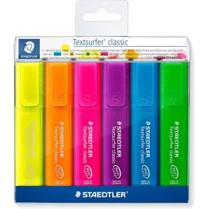 6 surligneurs de couleurs assorties étui en plastique souple - STAEDTLER
