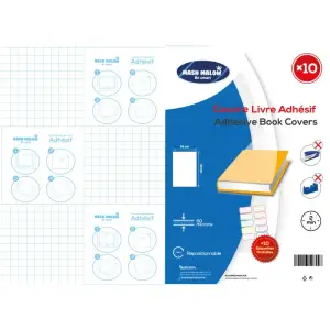 10 Protège-livres adhésifs plats 30 x 50 cm