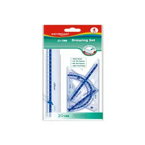 Kit de 4 pièces règle 20cm rapporteur + 2 equères - KEYROAD