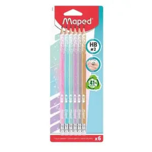 Crayons graphite HB x6 pailletés avec gomme - MAPED