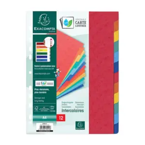 12 intercalaires A4 210x297 mm carte lustrée couleurs vives EXACOMPTA