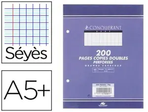 Copies doubles Conquérant A5+ Seyès 200p 70g perforées sous film