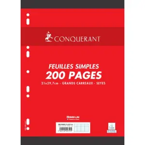 Feuilles simples Conquérant 7 perforées 210x297 mm 200 pages 90g Seyes