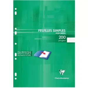 Feuilles simples blanches perforées 210x297 mm 200 pages 5x5 PEFC CLAIREFONTAINE