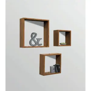 Set de 3 cubes muraux carrés décoratifs finis bois 30-23-18cm