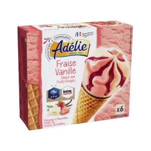 Intermarché - Adélie cornet de glace fraise vanille x6 422g