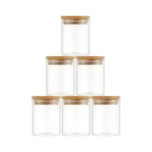 Bocaux rangement en verre avec couvercle en bambou x6 350ml