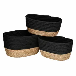 Set 3 paniers rectangulaires coton noir