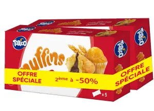 Muffins fourrées au chocolat x2 le 2ème paquet à -50% - TOBIGO