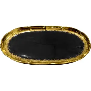 Assiette creuse en noir effet brush doré 12x30cm