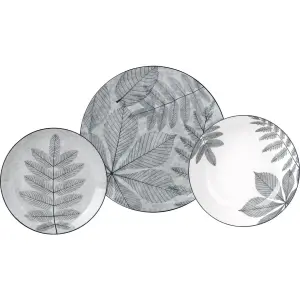 Service table avec motif Feuillage noir 18 pièces