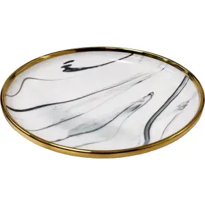 Assiette effet marbre avec bordure dorée 8x20cm