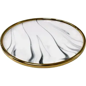 Assiette effet marbre avec bordure dorée 10x25cm
