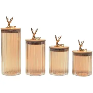 Bocal en verre + couvercle en bambou avec cerf 9,2x12cm