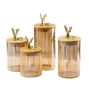 Bocal en verre + couvercle en bambou 9,2x14cm
