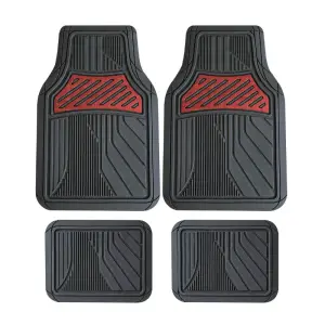 Set de 4 tapis de voiture PVC noir avec inserts rouges 4,4 kg