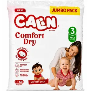 Couches bébé confort dry taille 3 midi Jumbo Pack x68pcs - CALIN