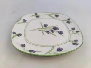 Assiette Plate Carrée 15 cm - Motif Tulipes Bleues