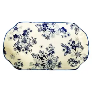 Assiette plate rectangulaire Fleurs Indigo 27 cm