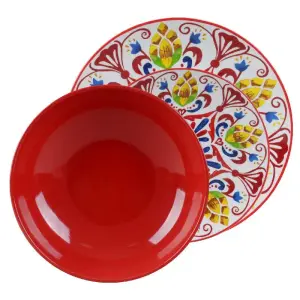 Service dîner Style Majolica rouge 18 pièces