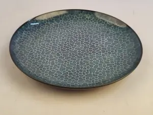 Assiette Plate 27 cm en Grès Motif Bleu Galet – Élégance & Robustesse