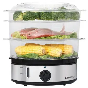 Cuiseur à vapeur - Denwa - STC-220 - 400W - 4.8L - Inox avec 2 paniers