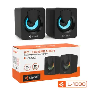Baffe Kisonli V310 RGB Stéréo 2.0 USB + Jack 3.5 mm – Haut-parleurs PC/Laptop, Son Clair, Couleurs au Choix